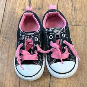 Converse Kids Black Canvas Sneakers with Pink Accents